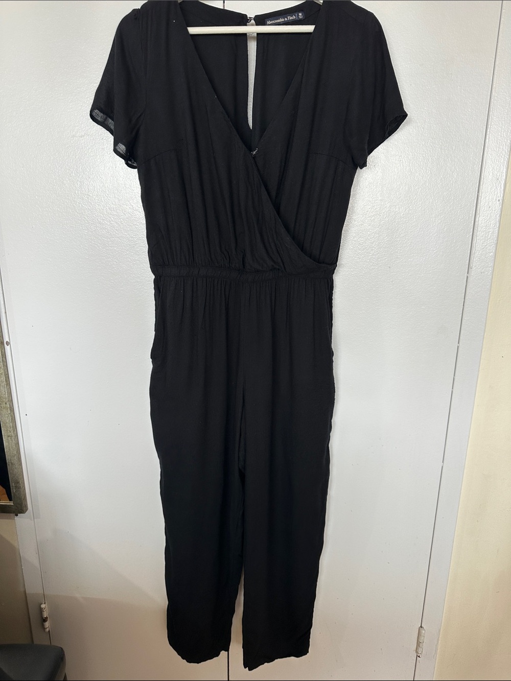 Abercrombie & Fitch Black Short-Sleeve Wrap Jumpsuit
